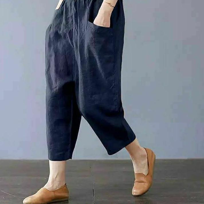 Produk Terlaris, Celana Bahan Sasha Crop Pants Katun Linen Zanzea Pinggang Karet Casual Wanita Saku