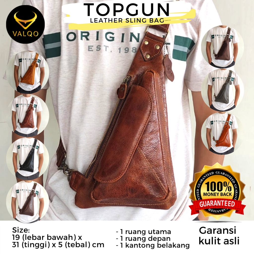 [VALQO] Tas kulit TOPGUN Slingbag Cowok Pria Laki