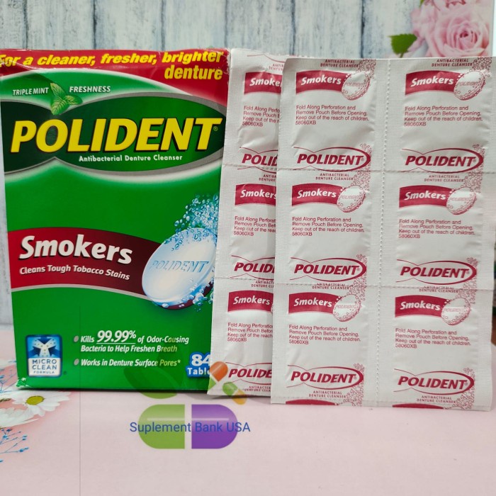 Polident smokers denture cleanser triple mint freshness eceran 1lembar
