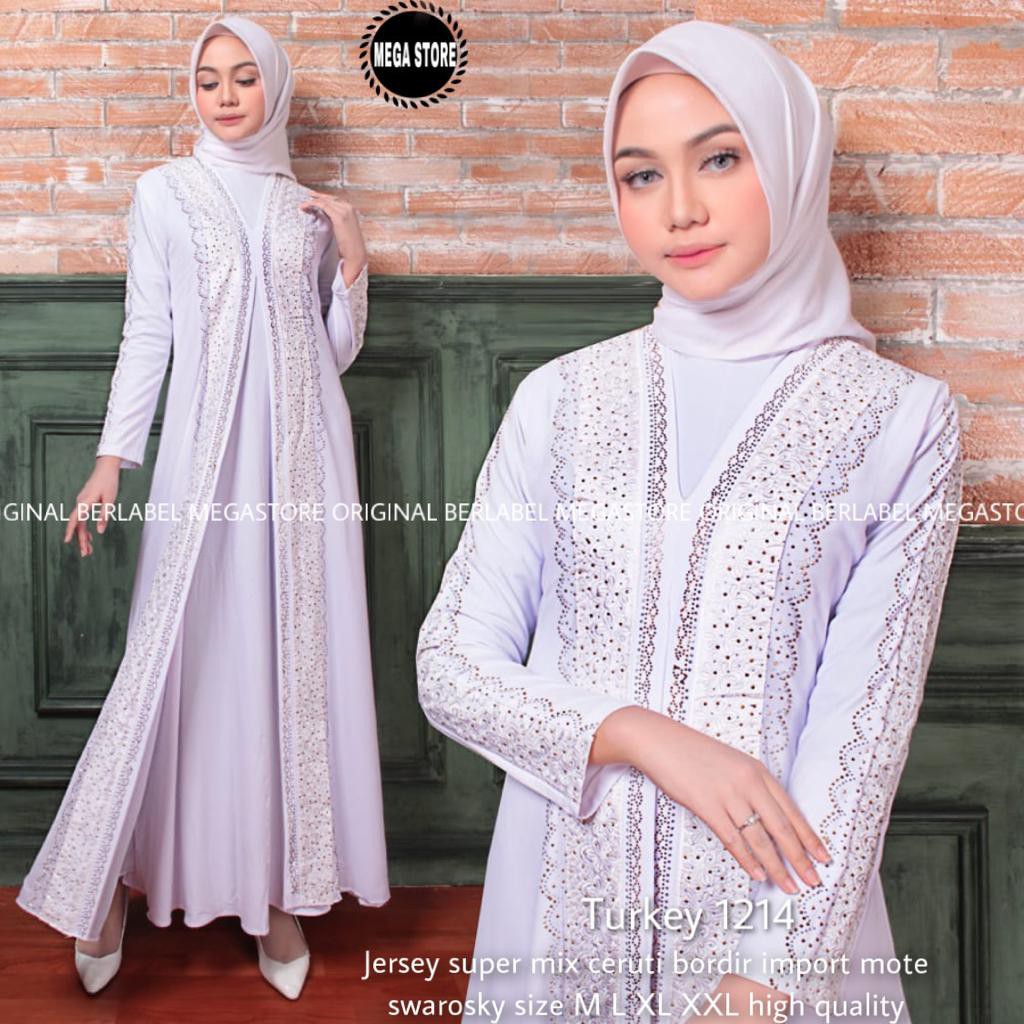 OK - GAMIS ABAYA TURKEY PUTIH BORDIR | ABAYA TURKEY MEWAH | ABAYA TURKEY BORDIR | TURKEY 1214