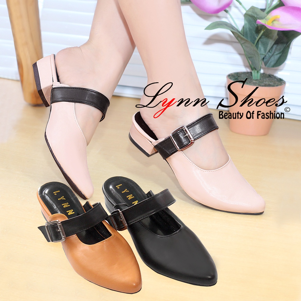 Lynn Phantofel Selop Sepatu Kerja Wanita Hak Tahu 2cm PH10U - Coklat / Cream / Hitam