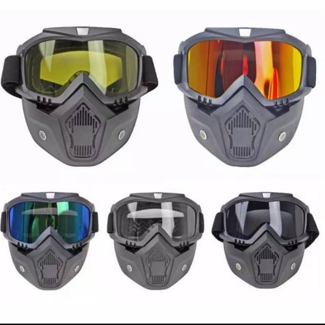 Helm Bogo Jpn Retro Abu gunmetal Gloss Dengan Goggle mask