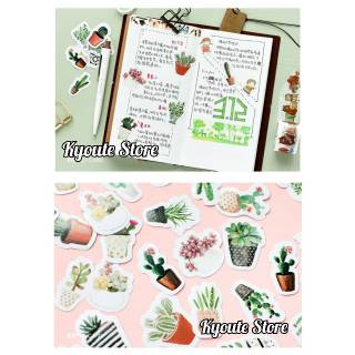 45 pcs Sticker Tanaman Kaktus Hijau Scrapbook DIY Bujo 