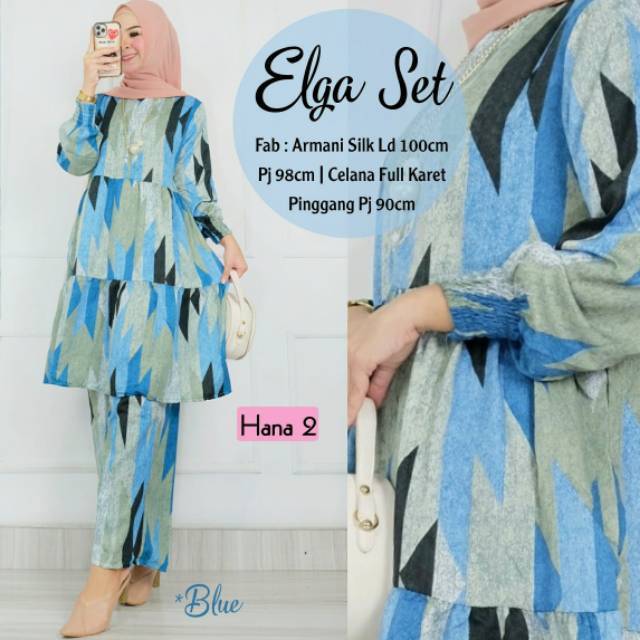 ELGA SET / SET ARMANI SILK / SET CELANA DAN ATASAN MOTIF