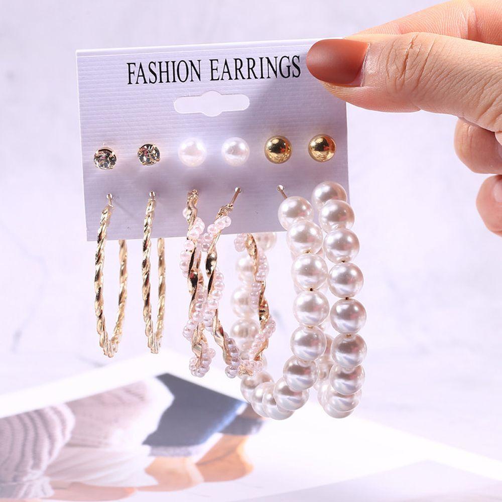 [Elegan] Anting Perempuan Fashion Vintage Mutiara Besar Manis Bentuk C Gaya Korea Ear Stud