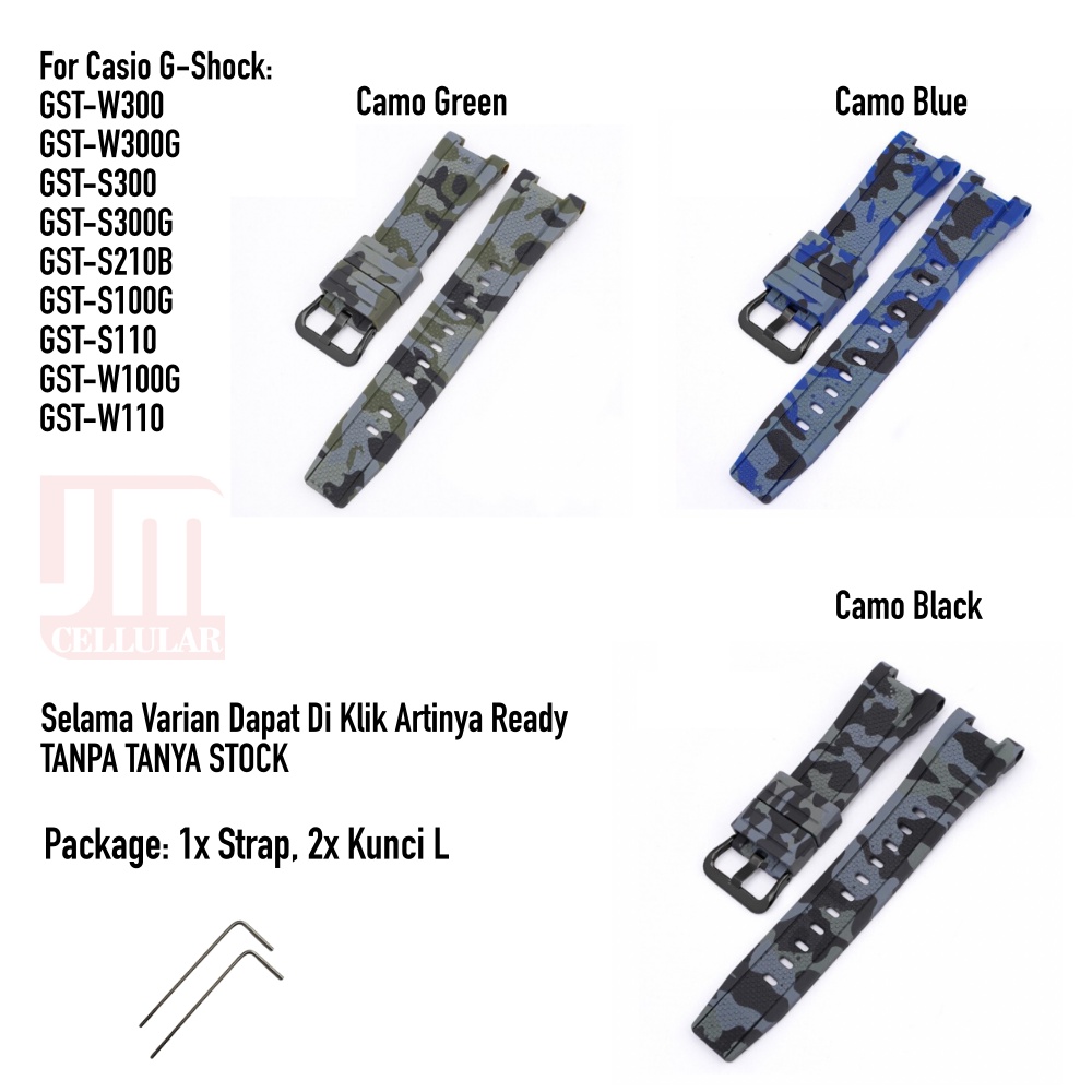Tali Jam Strap Camoflauge Khusus Casio G-Shock Type GST-W300 S300 S110 S100G Bahan Rubber