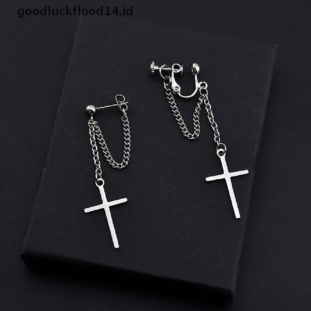 [OOID] Unisex Stainless Steel Crosses Earrings for Women Gothic Rock Style Jewelry Gift ID