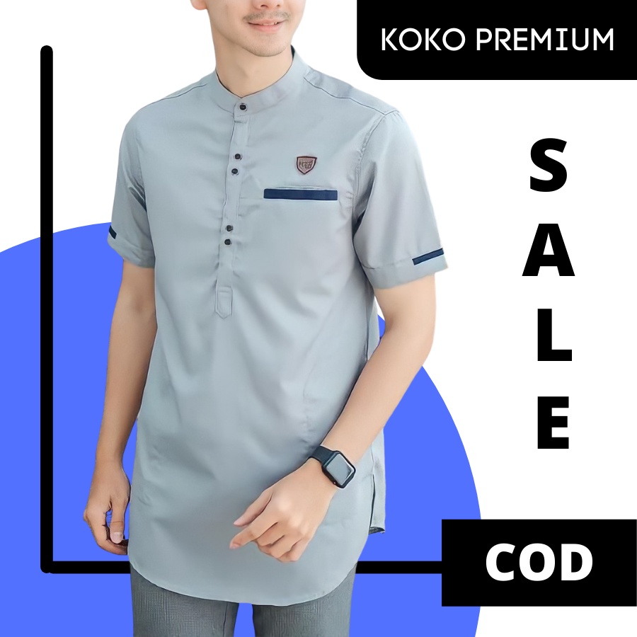 Baju Koko Pria Modern Model Pakistan Lengan Pendek Koko Dewasa Pria Modern Abu Abu Size M L XL XXL