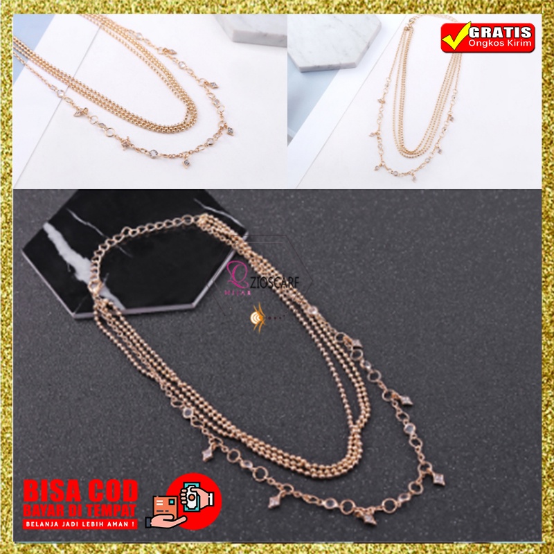 KALUNG WANITA ANTI KARAT TITANIUM CHOKER KOREA LIONTIN STAR DIAMOND SILVER NAMA HURUF MURAH KLG6