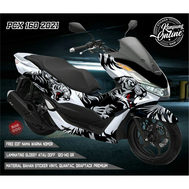 Decal Sticker PCX 160 Motif Tiger Putih Full Body