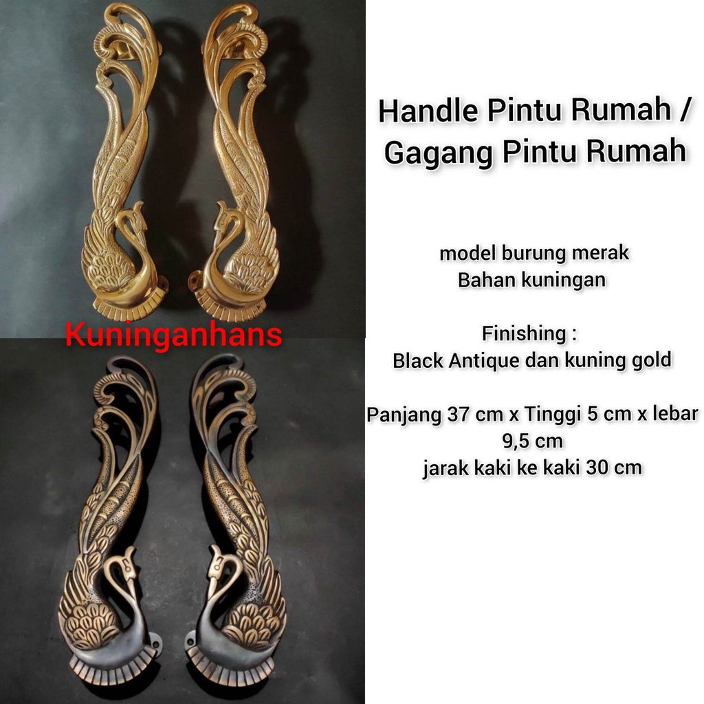 handle pintu rumah antik kuningan unik gagang pintu rumah mewah motif burung merak 1 pintu / 2 pintu