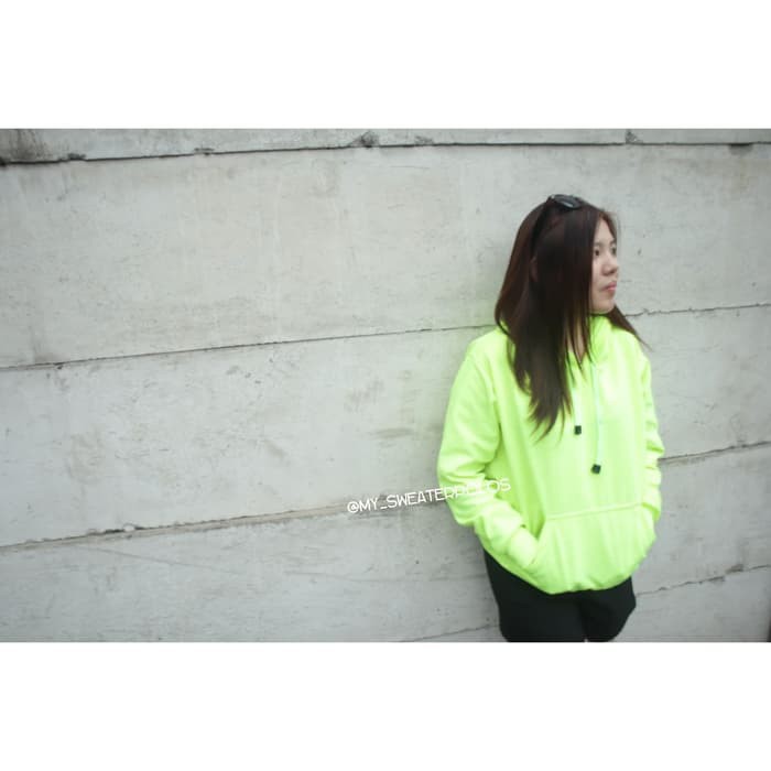 SWEATER HOODIE JUMPER HIJAU STABILO / NEON PRIA & WANITA M-L-XL
