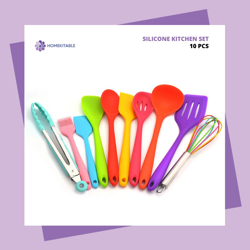 Homekitable Spatula Sutil 10 Pcs Silicone Stainless-5