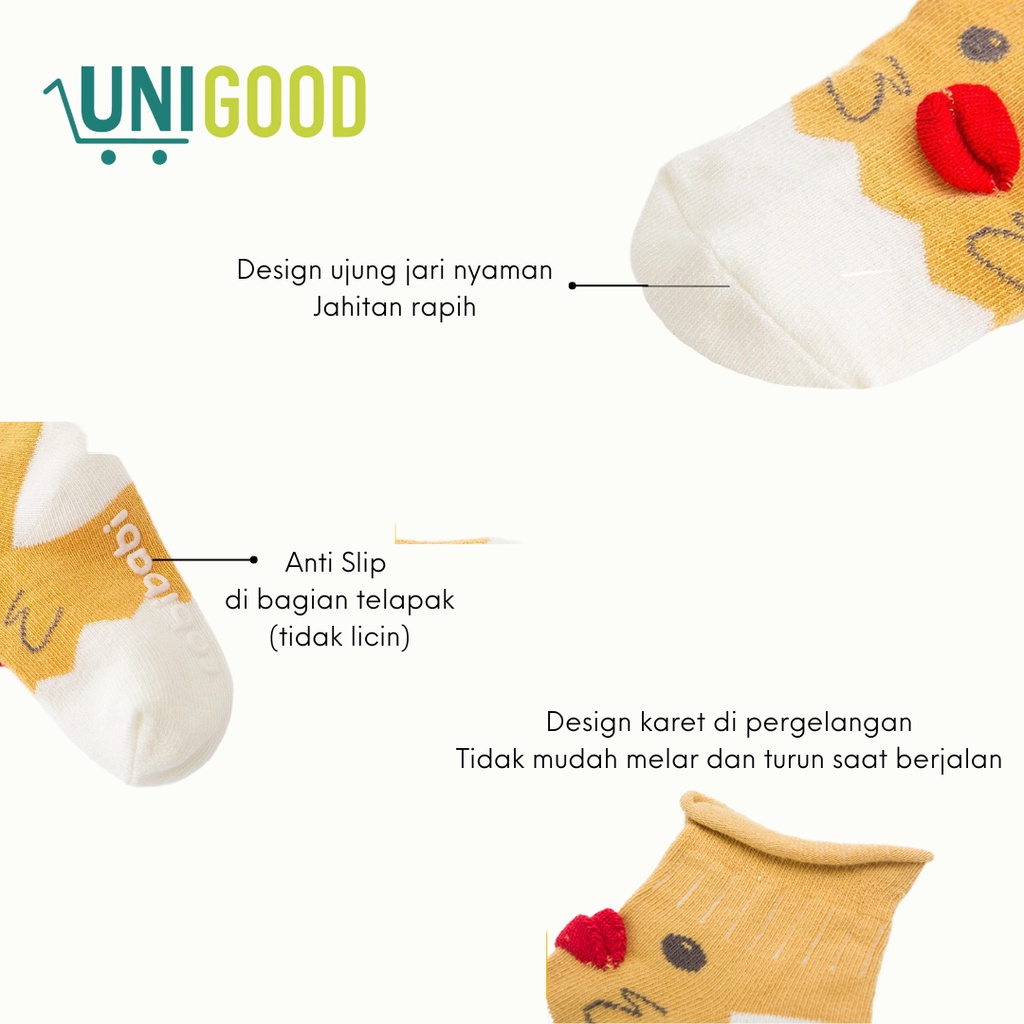 UNIGOOD - Kaos Kaki Bayi Premium Anti Slip Motif Hewan Cotton Kids Socks Animal Bahan Tebal