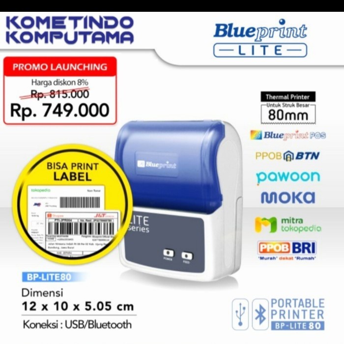 BL-DTS7840CP Direct Thermal Sticker 78 Continuous @40mm BLUEPRINT LITE 1 Roll Label Stiker Portable