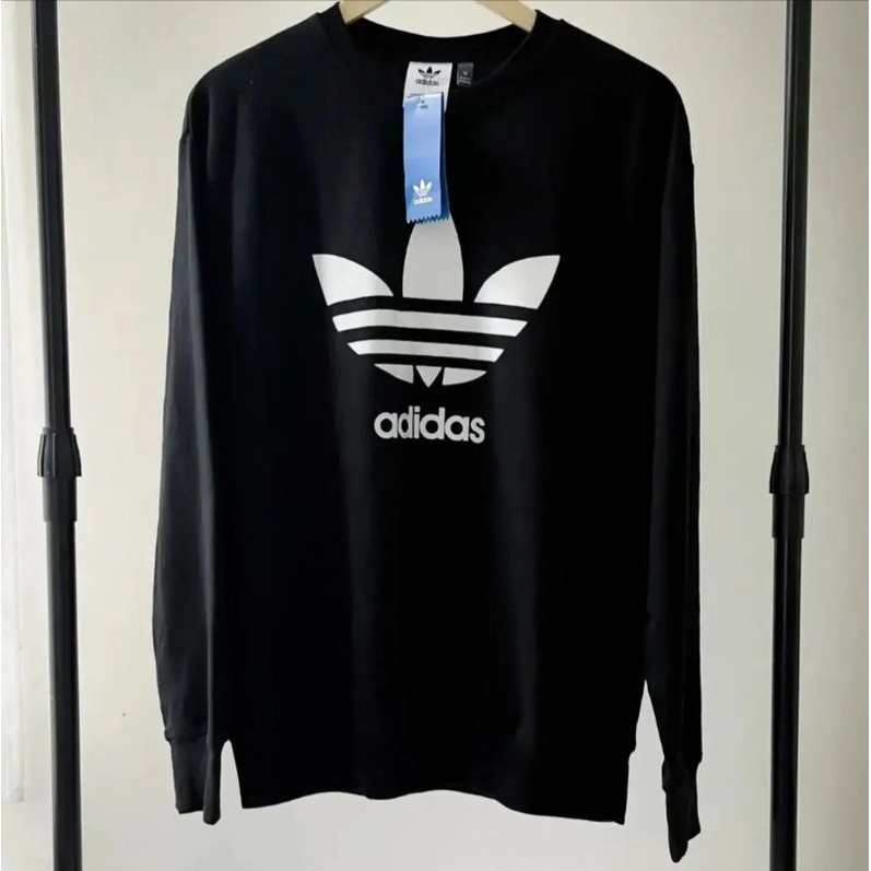 DM STORE OUTFIT SUPPLY | CREWNECK ADIDAS TREFOIL ORIGINAL | HITAM | UNISEX | Pakaian Pria dan wanita