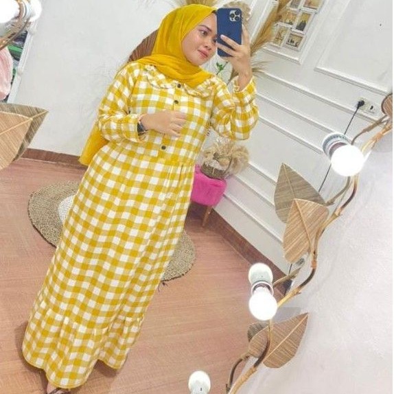 gamis kotak kotak gamis murah baju fashion muslim wanita  bahan monalisa