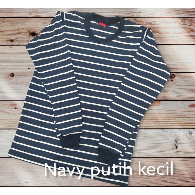 kaos stripe navy putih kecil lengan panjang rip