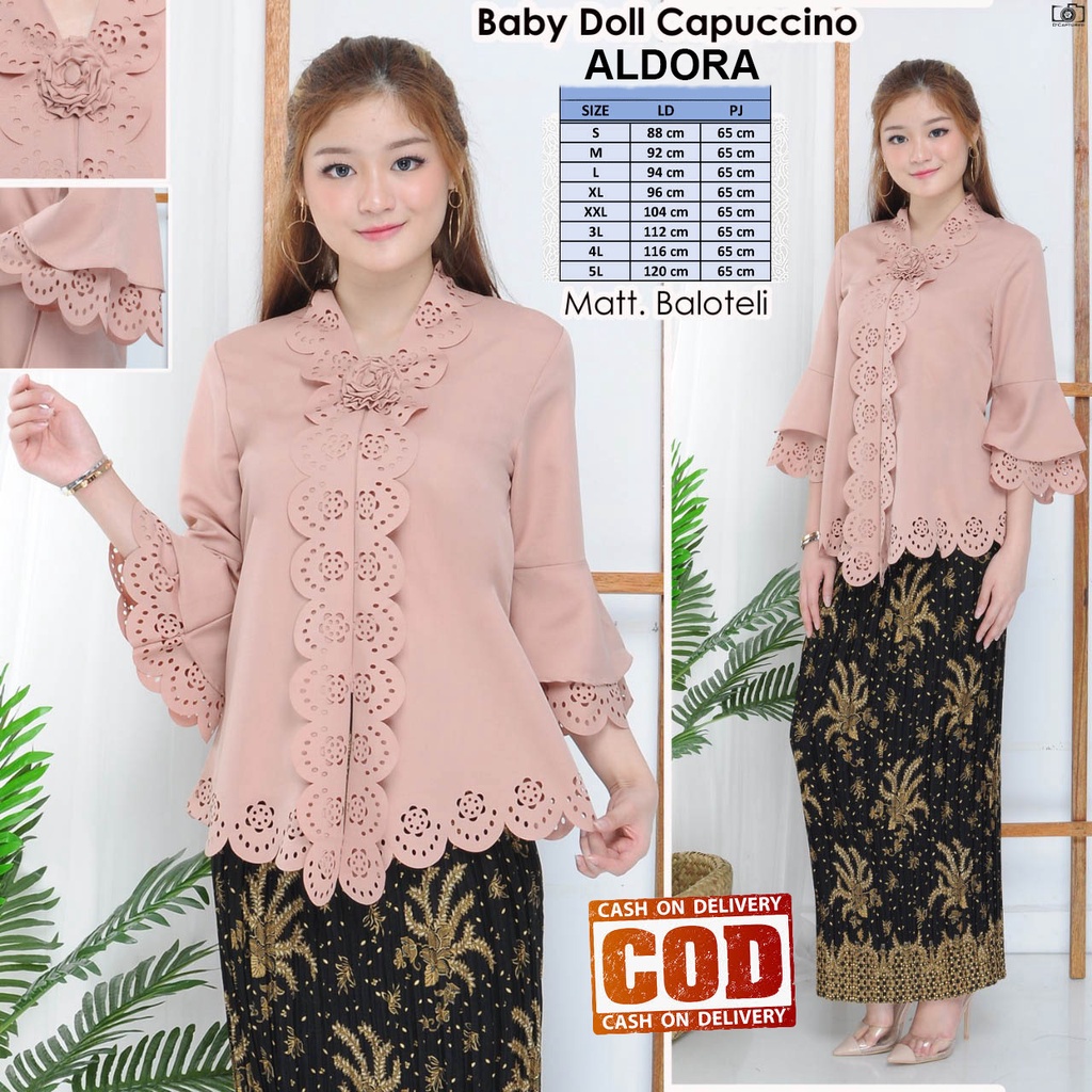 Atasan Kebaya Encim Modern Aneka Warna Broken White | Putih Cerah | Hitam | Kuning | Maroon|Abu|Coklat / Kebaya Wisuda Mewah / Kebaya Akad Nikah Kekinian / Kebaya Moderen Kondangan Jumbo Aldora-4