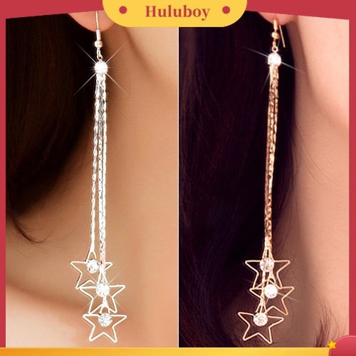 Hu Hu Hu Hu Hu Alat Bantu Pasang Kacamata♡ Anting Gantung Panjang Model Rantai Rumbai 3 Lapis Dengan Berlian Imitasi Untuk Wanita