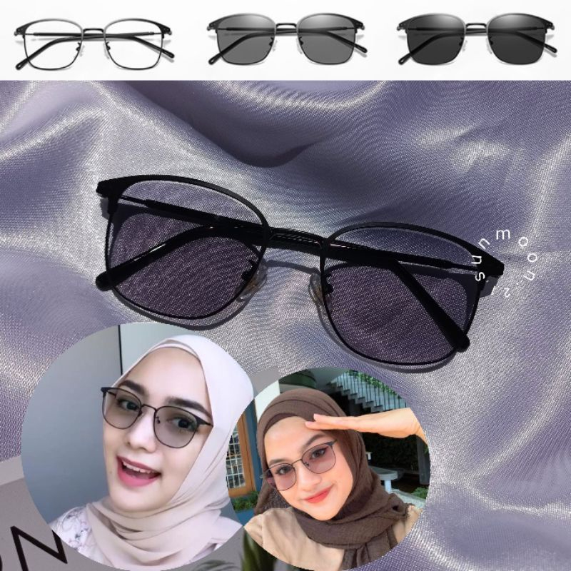 Kacamata Photocromic Anti Radiasi Kotak Frame Besi Pria Wanita 1924