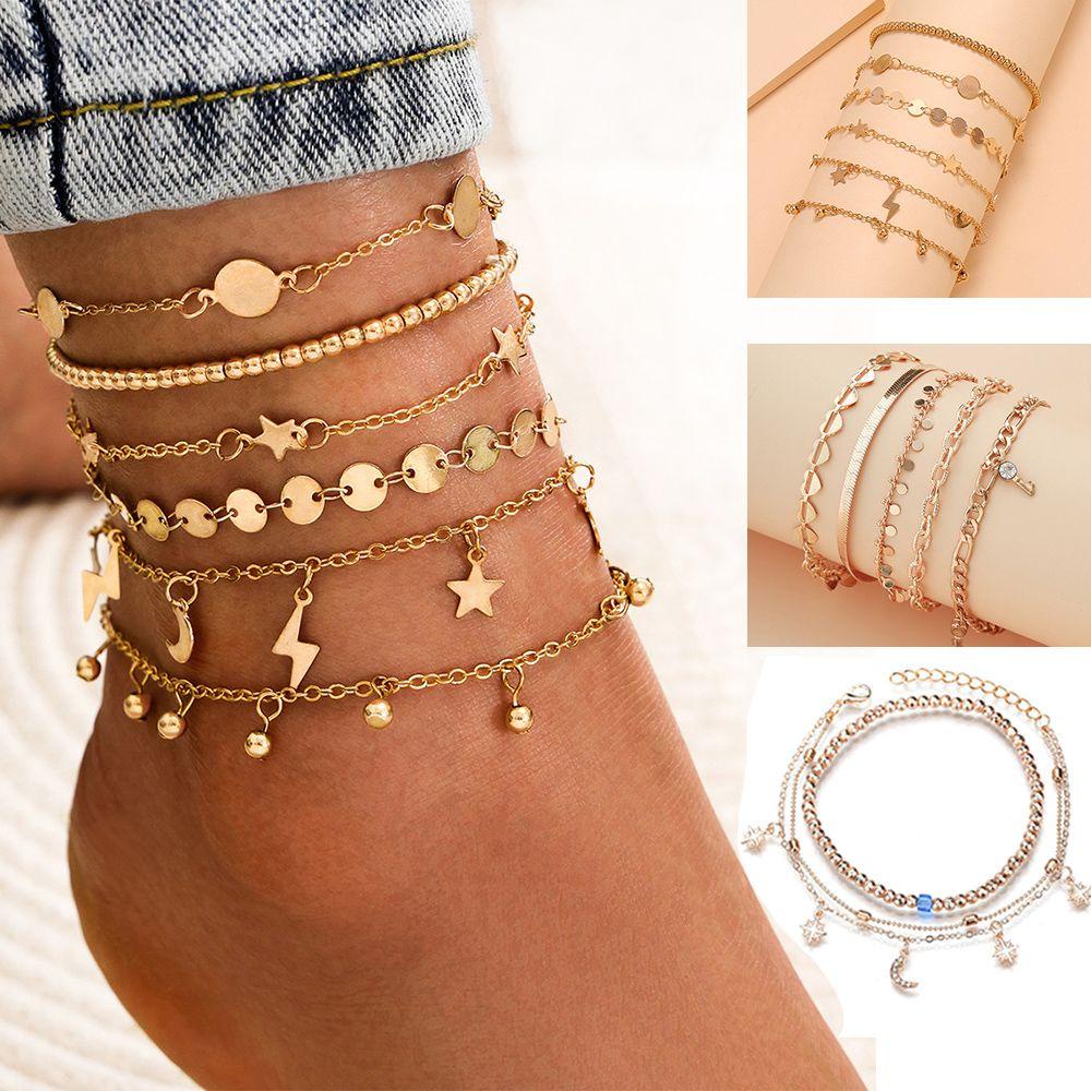 Preva Bohemian Gelang Kaki Wanita Charm Liontin Hati Adjustable Kunci Kaki Rantai