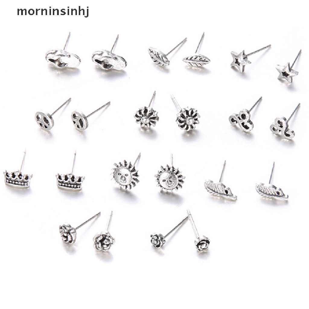 11 Pasang / Set Anting Tusuk Silver Gaya Bohemian Untuk Wanita