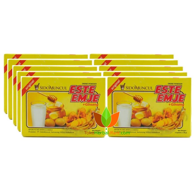 

ESTE EMJE SIDOMUNCUL ORIGINAL 10 BOX (50 SACHET) , MINUMAN KESEHATAN INSTAN STMJ SUSU TELOR MADU JAHE