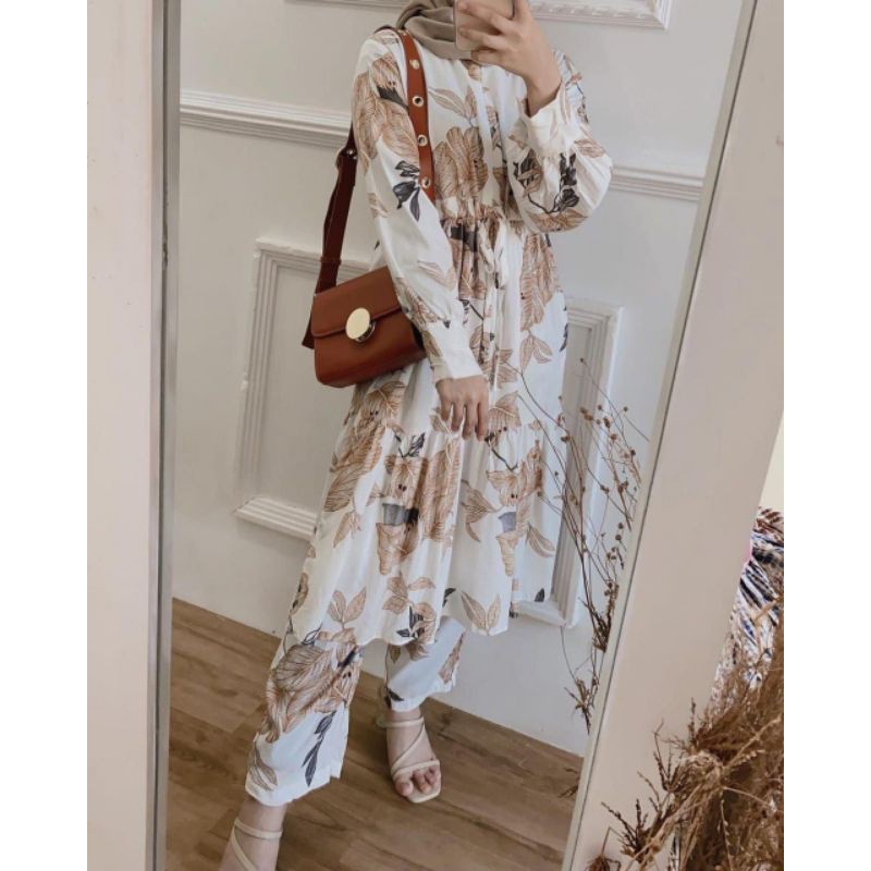 TUNIK BUNGA SERUT FNDK COLLECTION AYUULYA 123 DIAMORE GROSIR PAJAMAS FASHION TUNIK SET SETELAN TUNIK