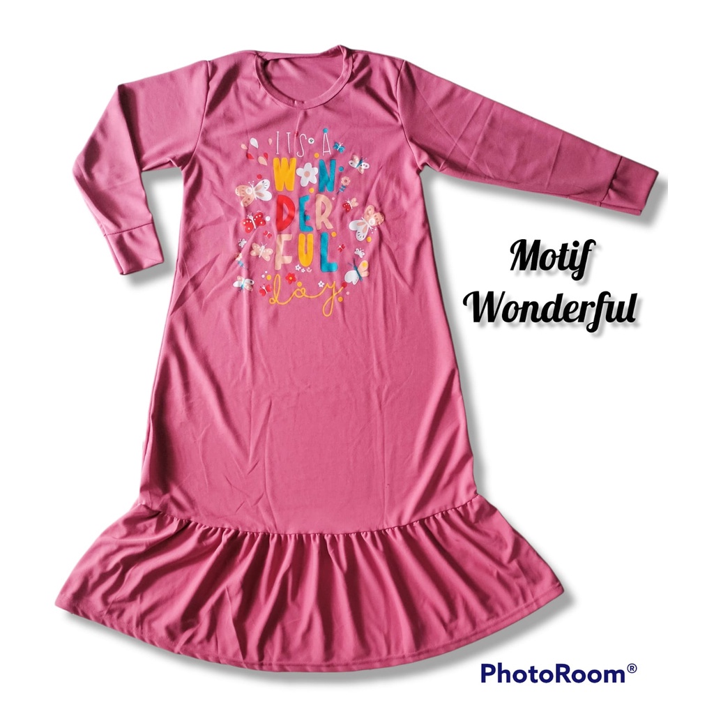 WESTYLIS GAMIS ANAK PEREMPUAN MOTIF WONDERFUL RUMBAI BAWAH 8-10 TAHUN ( REAL PICK ) GAMIS ANAK LUCU