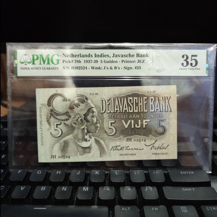 Uang Kuno 5 Gulden Wayang PMG De Javasche Bank Tanda Tangan Waveren