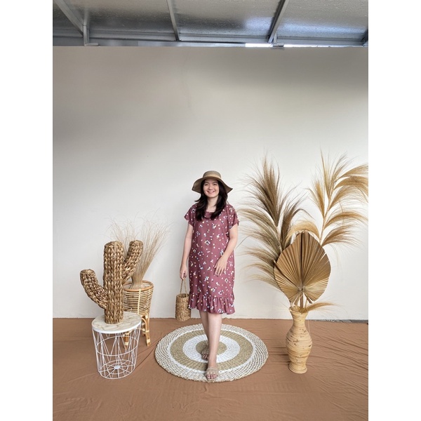 Daster Viral | Daster Ruffle Rayon | Daster Kekinian-Rachel burgundy