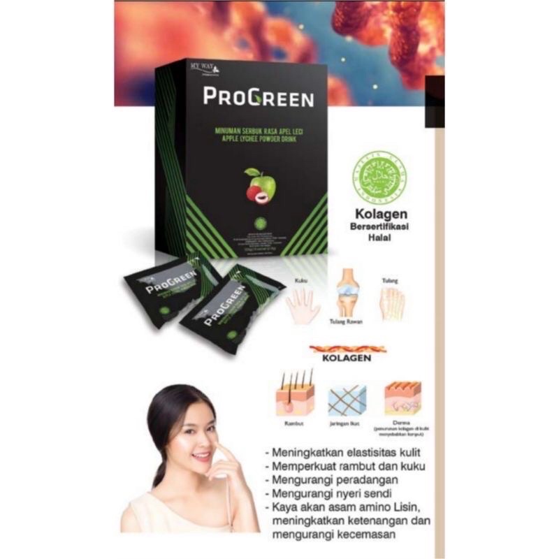 my way ProGreen Collagen rasa Leci apel / memutihkan kulit / menutrisi kulit / mencerahkan kulit / anti aging / awet muda