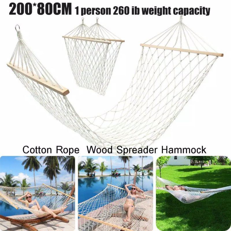 Hammock ayunan taman lebar 80cm.ayunan pantai,,ayunan jaring kayu besar