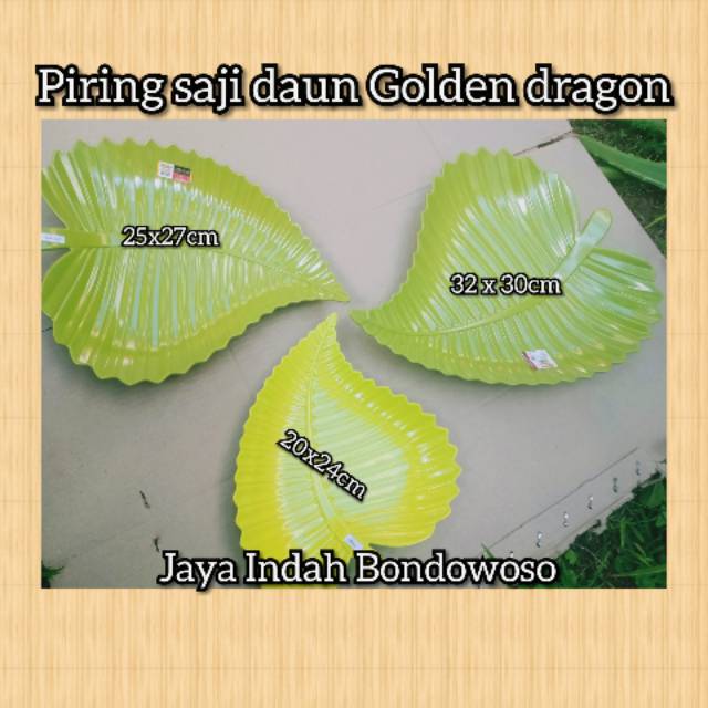 Piring saji daun melamin Golden Dragon set 3 besar tanggung kecil