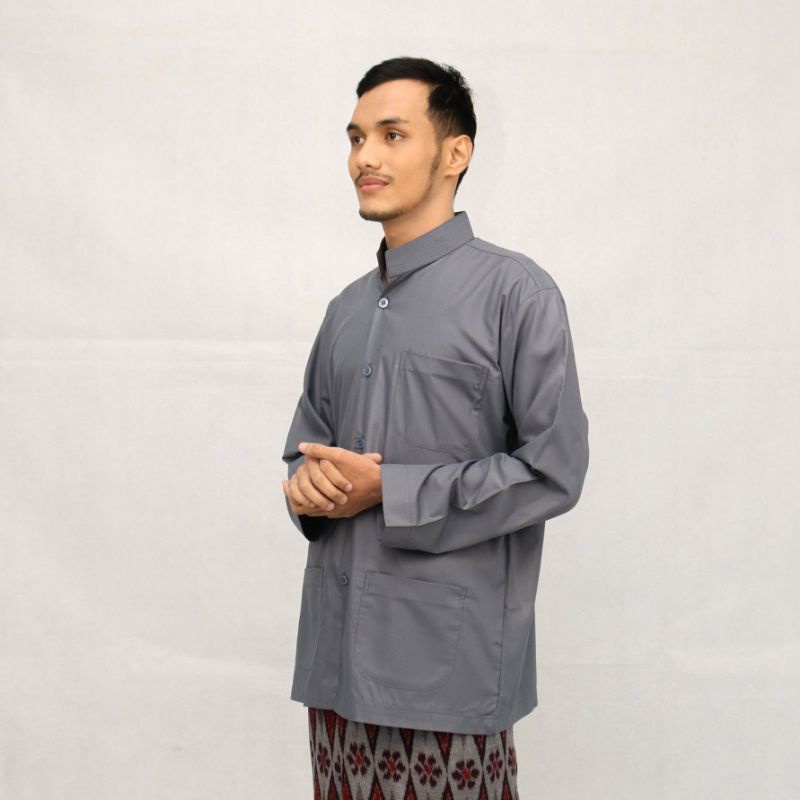 BAJU KOKO HAIBAH  DALWA  Lengan Panjang | Koko Dalwa Original | Ready XXL & XXXL-Abu Tua