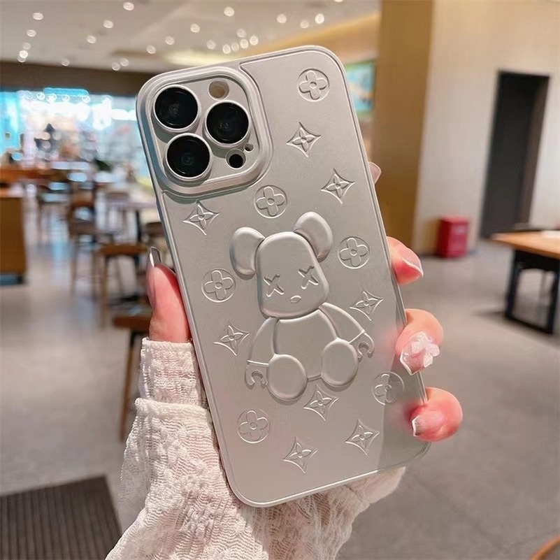 Soft Case Pelindung Lensa Bahan Silikon TPU Motif Bunga Beruang Untuk iPhone 13 12 11 Pro Max Xs Max X Xr 7 8 6 6s Plus SE 2020