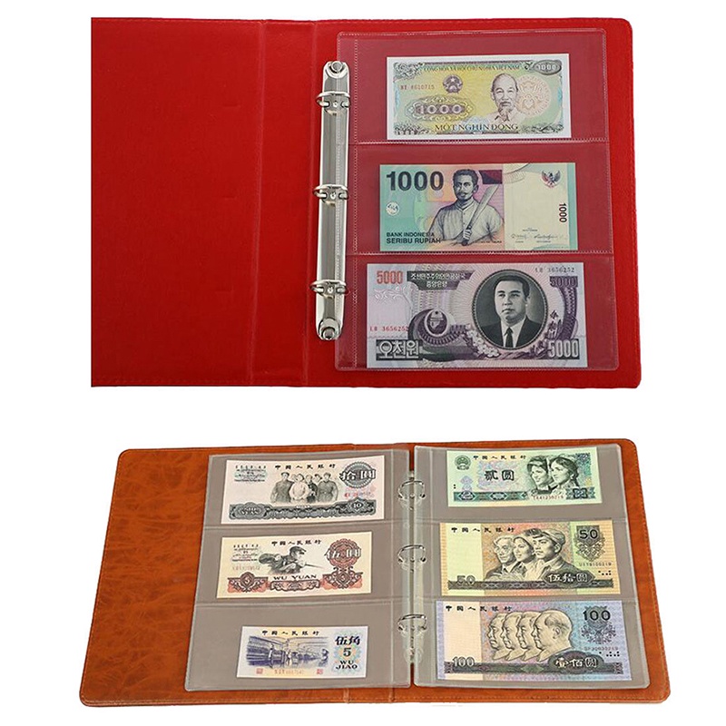 DEID 10Pcs Money Banknote Album Page Collecting Holder Sleeves 3-slot Loose Leaf 210916