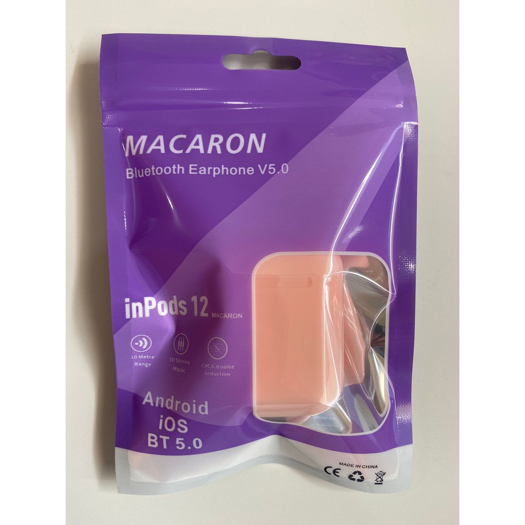I12 Macaron TWS Headset Earphone Bluetooth Wireless Extra Bass Up to BT 5.0-Candy Pack Pink