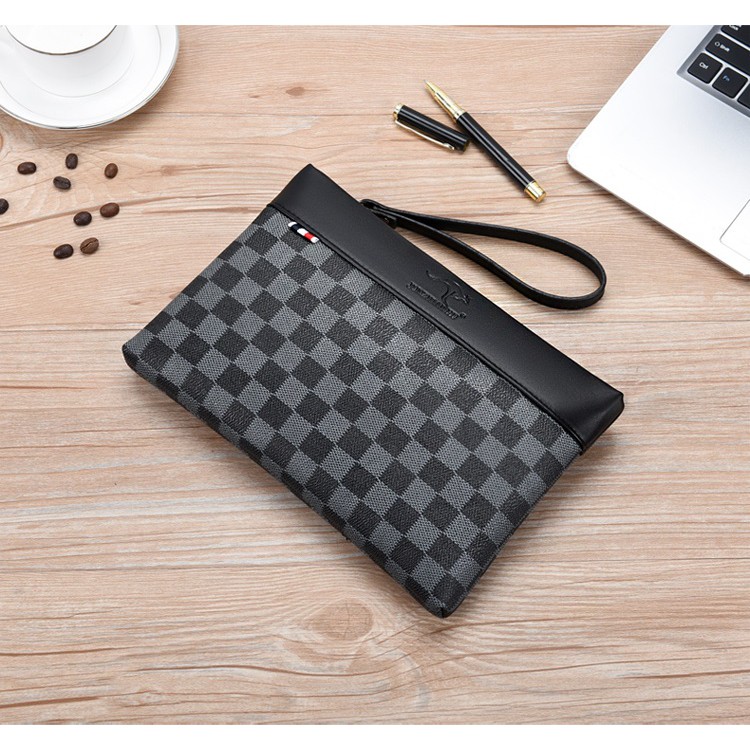 Clutch Pria Clutch Wanita Pesta / Tas Tangan Kulit / Hand Bag / Dompet Clutch Branded Motiv Damier