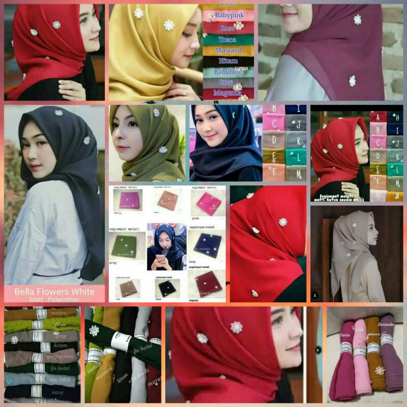 HIJAB/JILBAB/KERUDUNG SEGIEMPAT WHITE JASMINE MUTIARA#_SadarDiri17