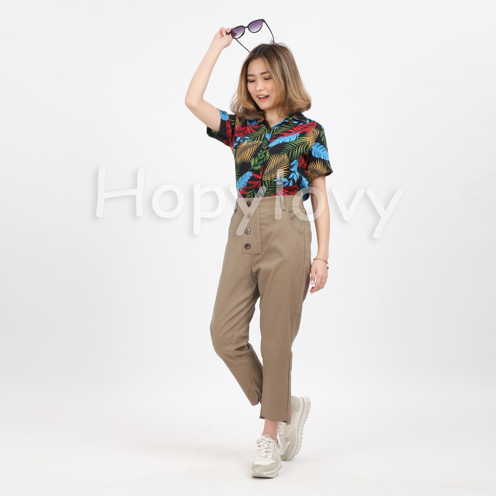 HOPYLOVY - Celana Bahan Kancing 4 Wanita Netiza Cutting Pants