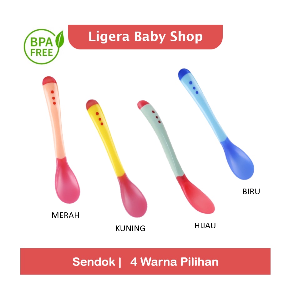 LIGERA Mangkok Anti Tumpah / Sendok Silikon Sensor Temperatur Suhu Panas / Garpu / Alat Makan Bayi