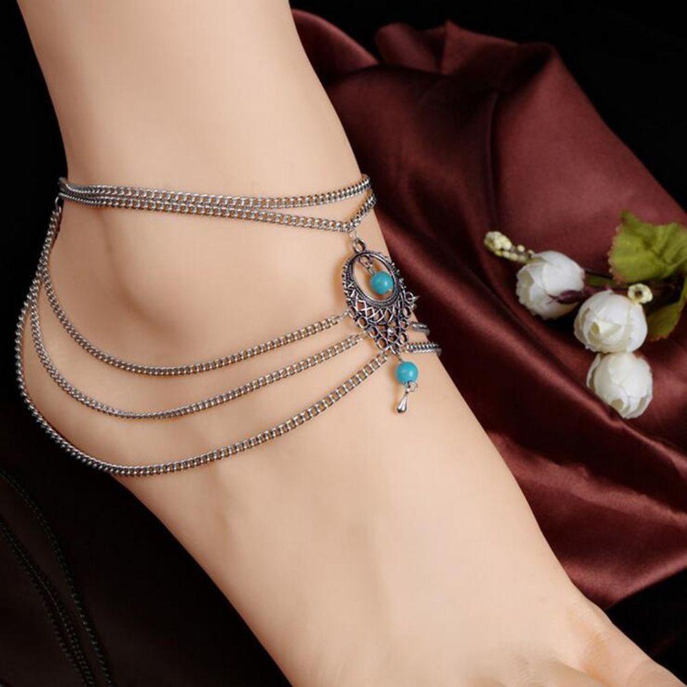 Gelang Kaki Nanas Bohemia Fashion Aksesoris Etnik Drop Rantai Berongga Perhiasan Turquoise Pendant