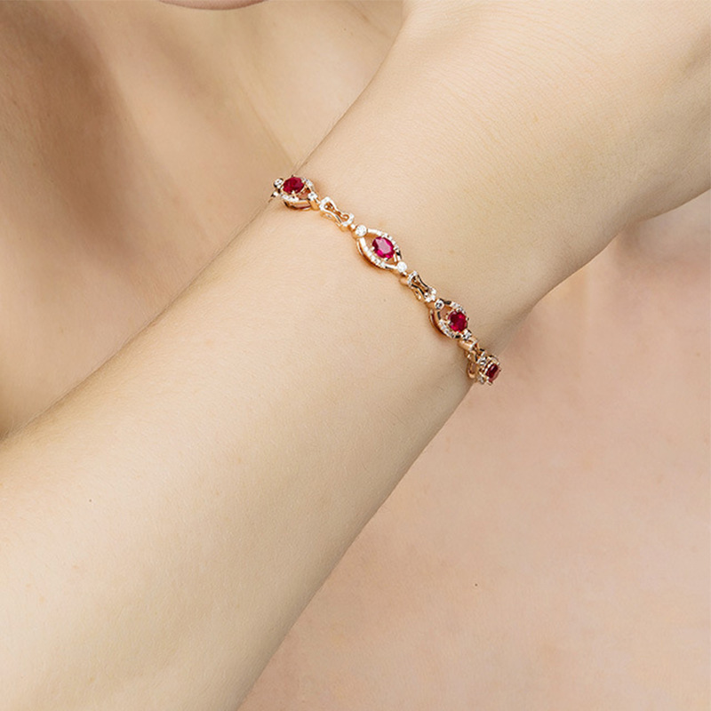 Gelang Ruby Warna Rose Gold Untuk Wanita