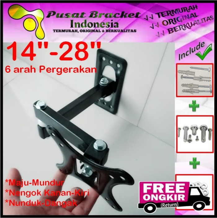 Bracket Tv 28 Monitor Lengan 14&quot; s/d 28&quot; 6 arah Fleksible PBI.SWK1-010