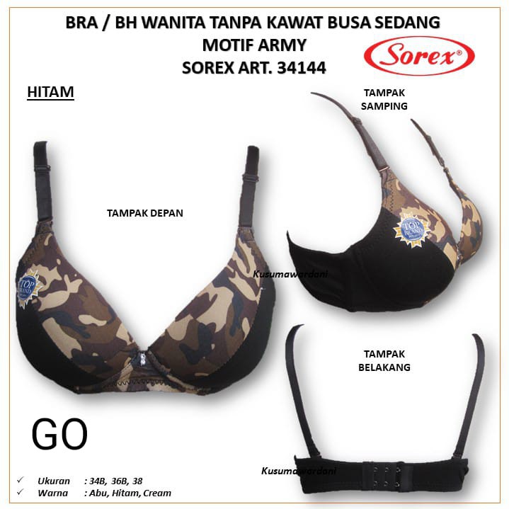 gof SOREX BH 34144 Bra Wanita Bahan Katun Tanpa Kawat Berbusa Motif Army