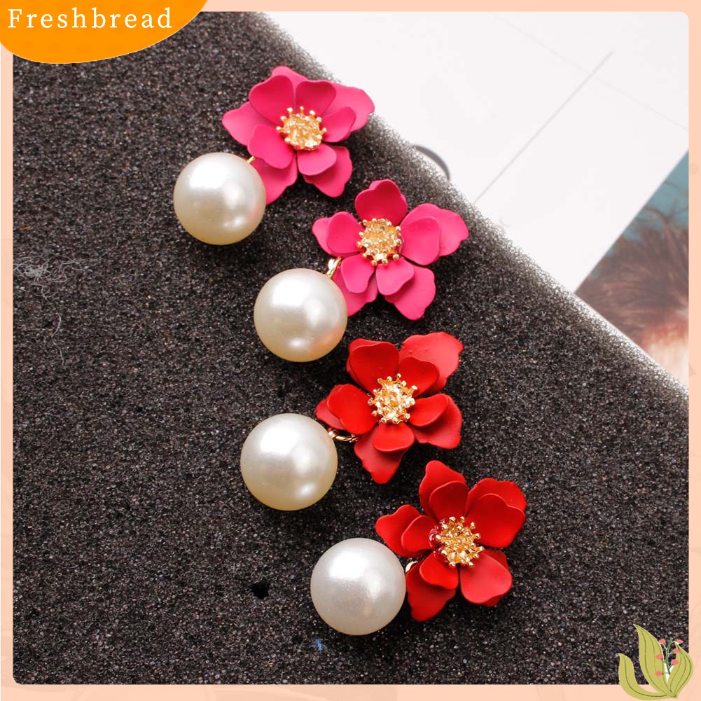 Fresh| Anting Tusuk Gantung Wanita Bahan Resin Desain Bunga Hias Mutiara Imitasi Untuk Musim Panas / Hadiah