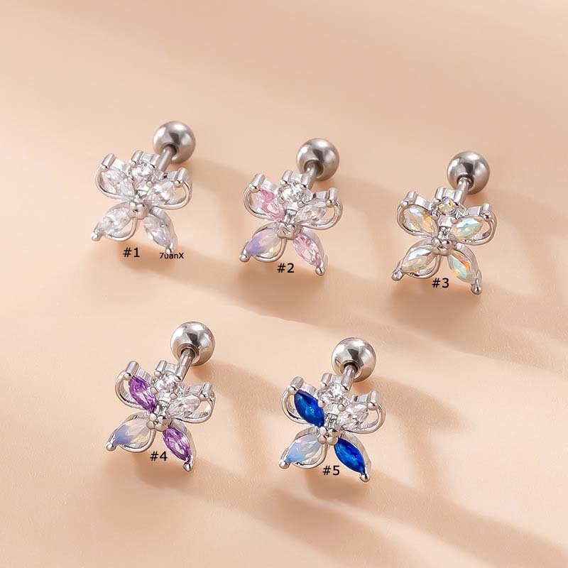 1 Pc Anting Stud Tindik Tulang Rawan Bentuk Bunga Bahan Stainless Steel Dengan Zircon Untuk Wanita