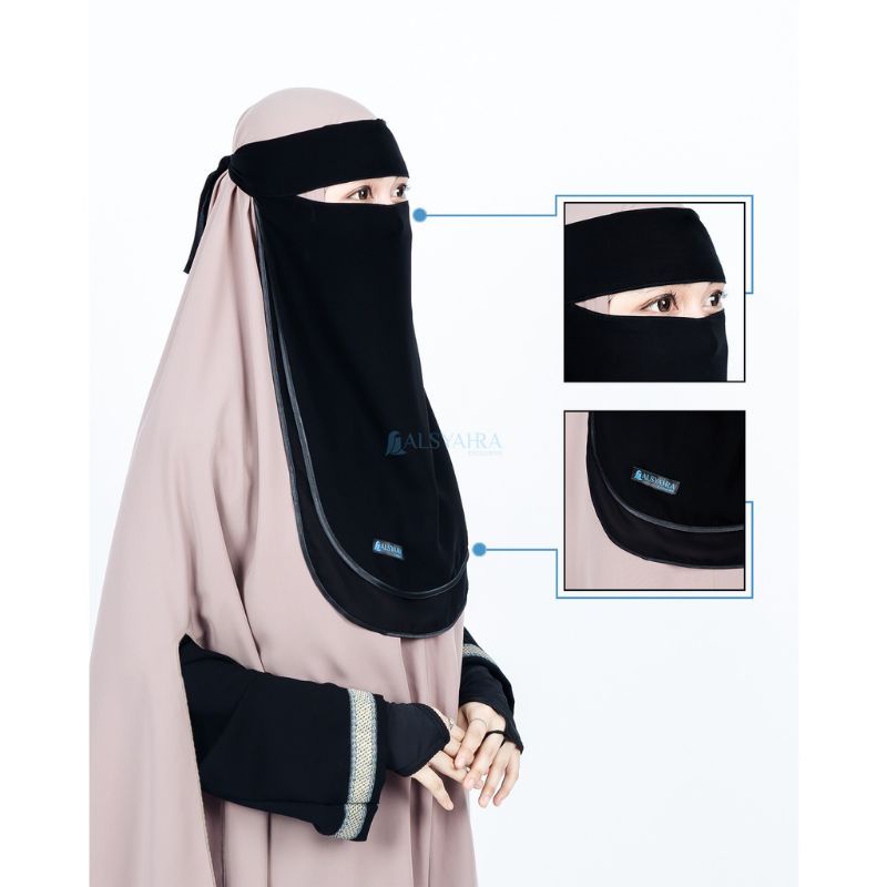 Niqab Bandana Ikhfa 2 layer Sifon Silk Jetblack Alsyahra Exclusive